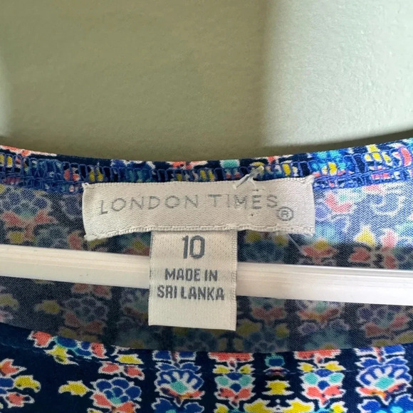 LONDON TIMES STRETCH BOHO SHIFT DRESS 3/4 LENGHT‎ SLEEVE SCOOP NECK SIZE 10 - Picture 5 of 5